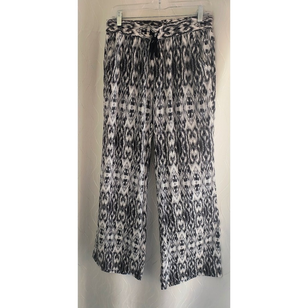 Joie 100% Silk Wide Leg Pants Caviar Ikat Print Comfort Elastic Waist Small NWT